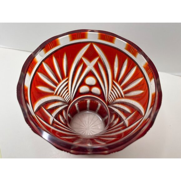 Ruby Red Cranberry Heavy Large Cut Crystal Vase Made in Brazil 8 1/2" - Picture 6 of 11